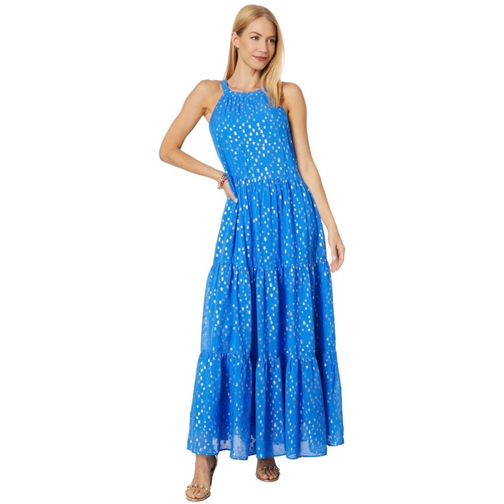 Lilly Pulitzer Beccalyn maxi dress boca blue viscose metallic clip dobby | L - Picture 15 of 15